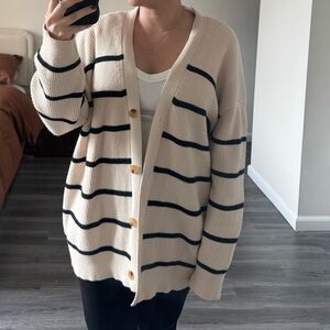 Striped Cream and Black Women's Cardigan